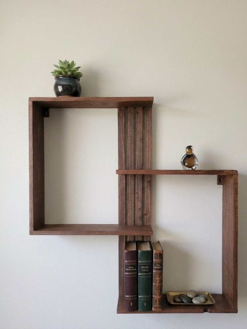 Wooden Double Square Wall Shelf - Brown
